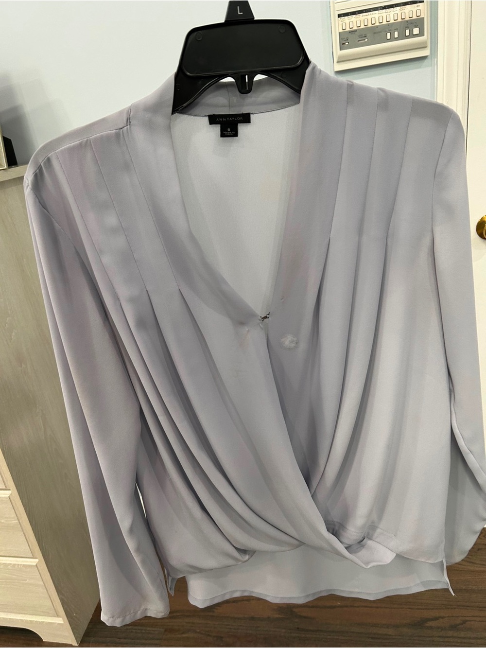 Ann Taylor Lavender-Gray Draped Crossover Blouse